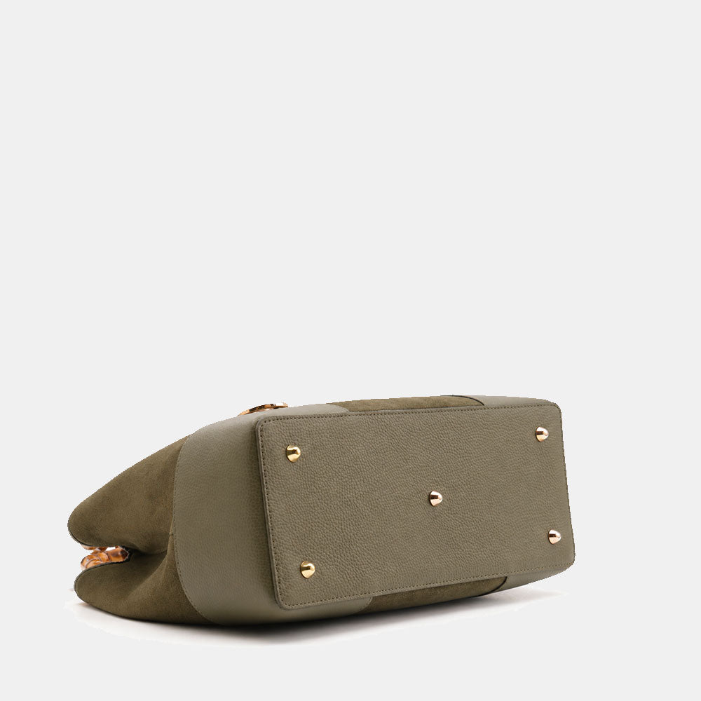 Borsa Grande a Mano VIAVERDI in Camoscio e Pelle Verde Made in Italy linea Volterra