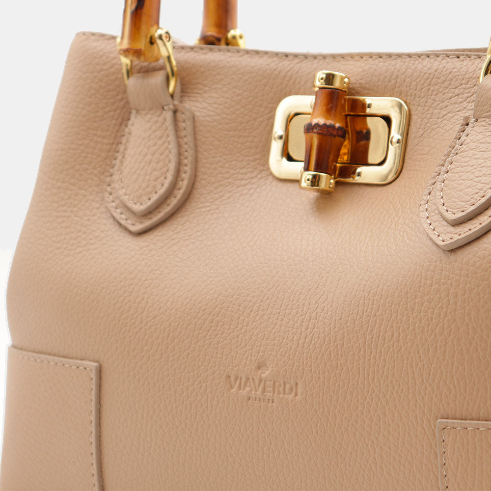 Borsa Piccola a Mano VIAVERDI in Pelle Beige Made in Italy linea Volterra