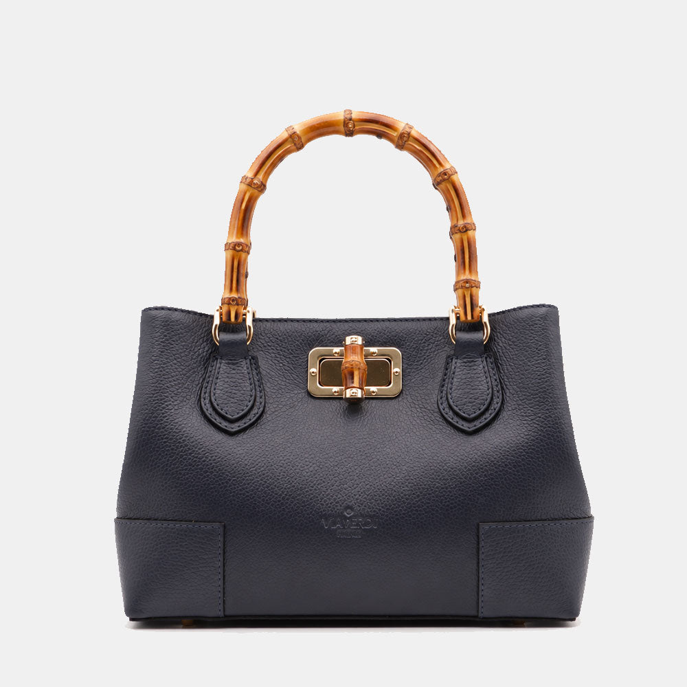 Borsa Piccola a Mano VIAVERDI in Pelle Blu Made in Italy linea Volterra