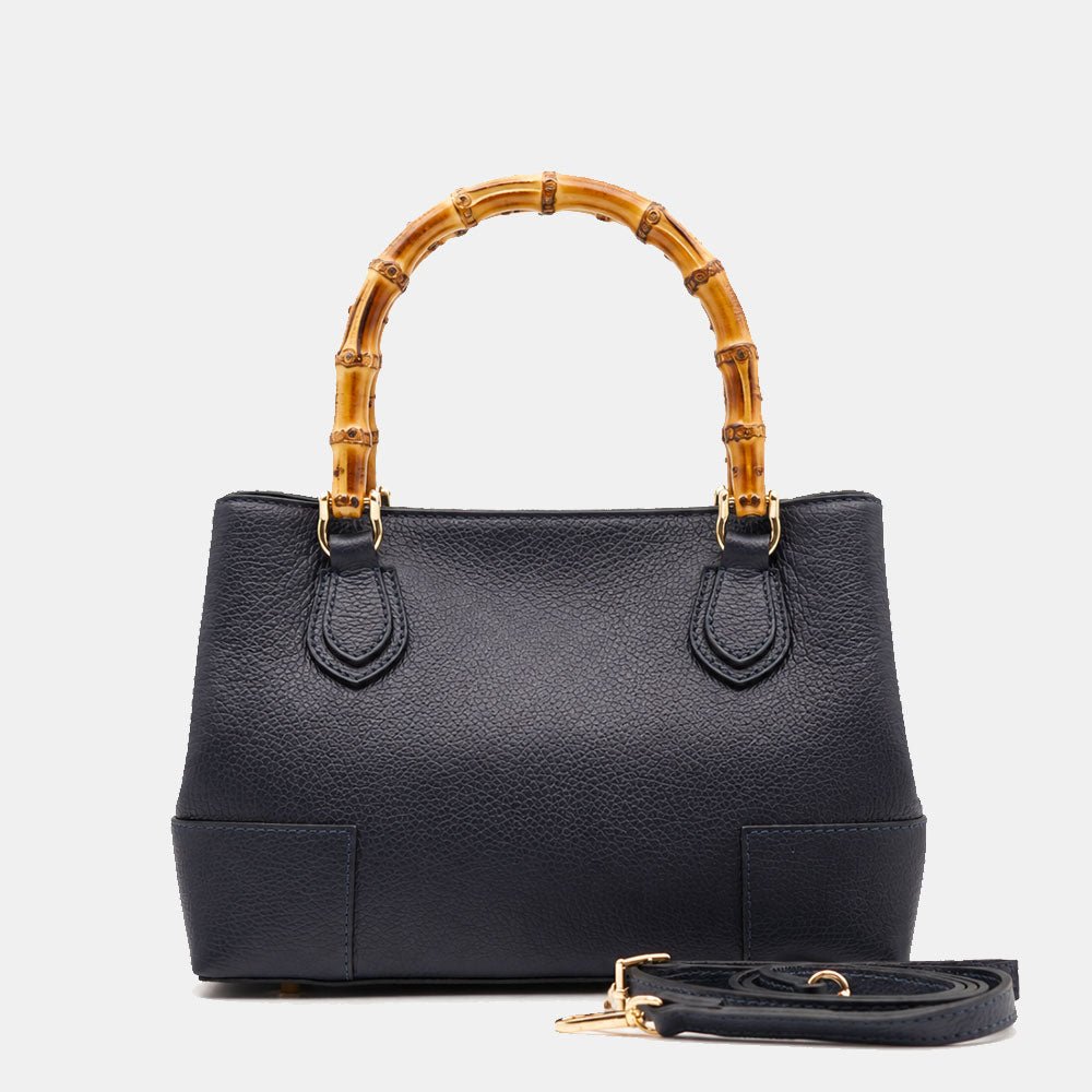 Borsa Piccola a Mano VIAVERDI in Pelle Blu Made in Italy linea Volterra
