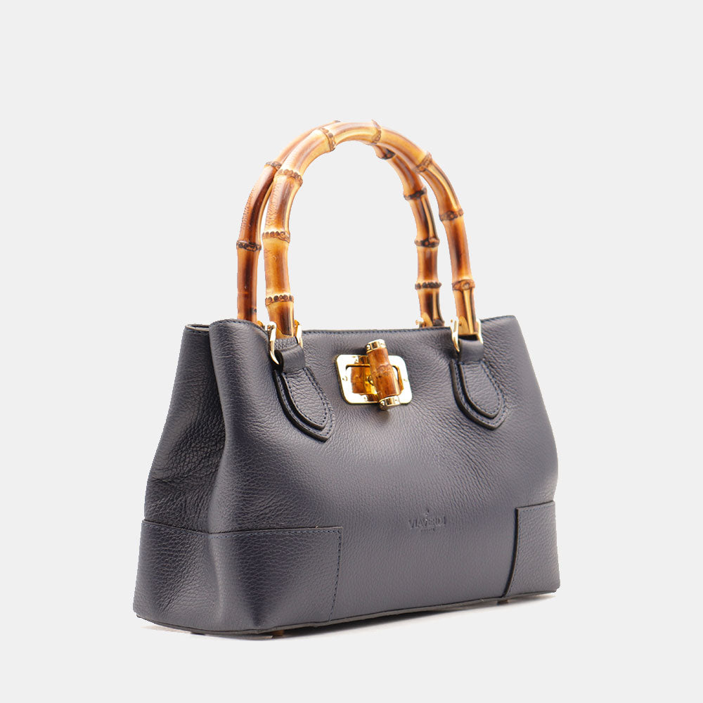 Borsa Piccola a Mano VIAVERDI in Pelle Blu Made in Italy linea Volterra
