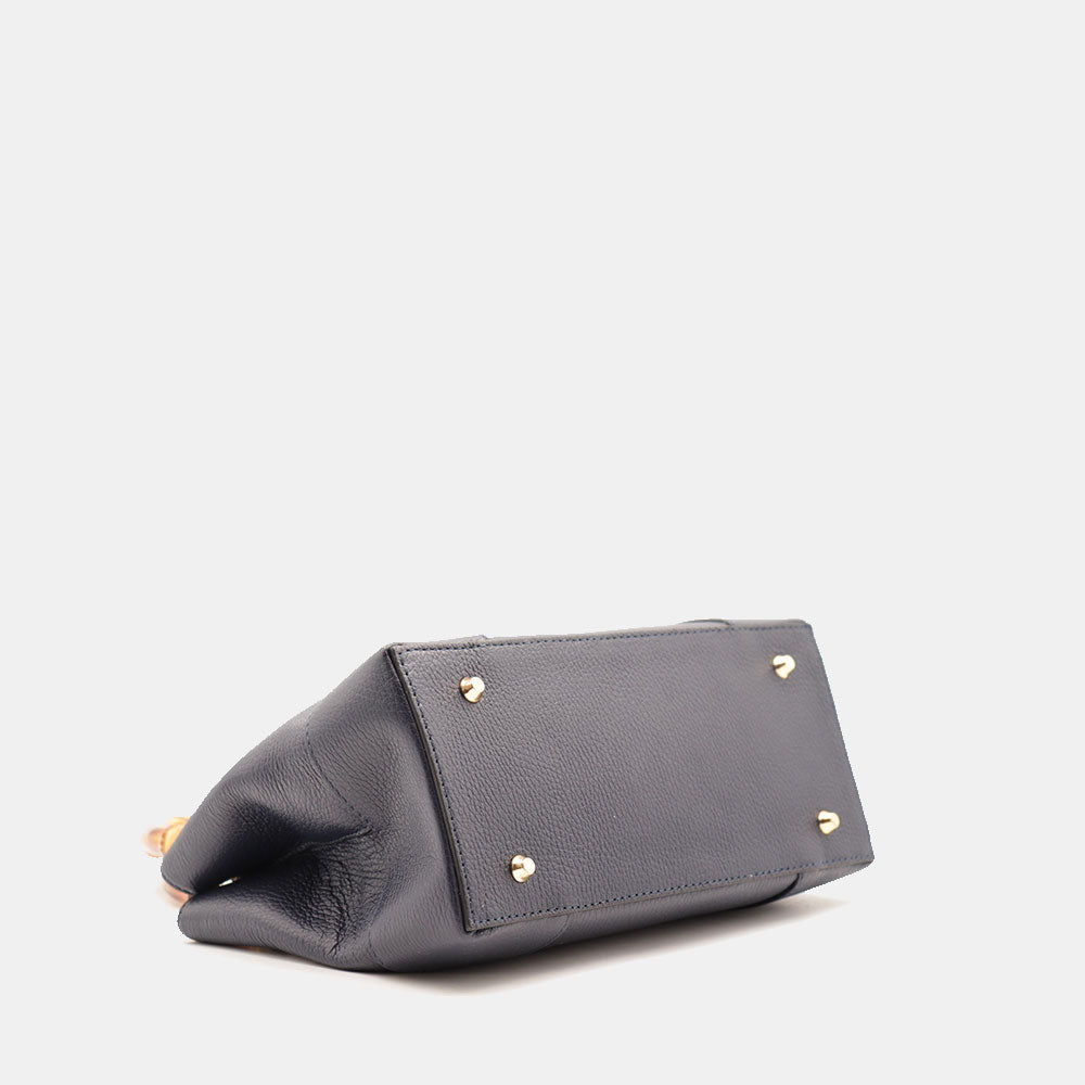 Borsa Piccola a Mano VIAVERDI in Pelle Blu Made in Italy linea Volterra