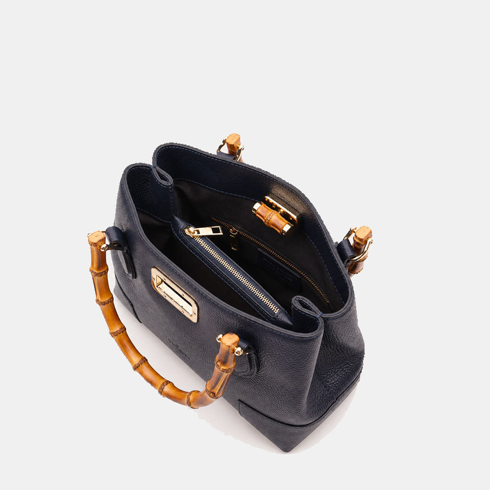 Borsa Piccola a Mano VIAVERDI in Pelle Blu Made in Italy linea Volterra