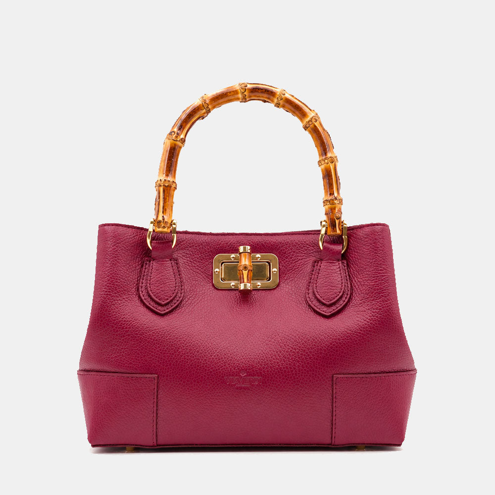 Borsa Piccola a Mano VIAVERDI in Pelle Bordeaux Made in Italy linea Volterra