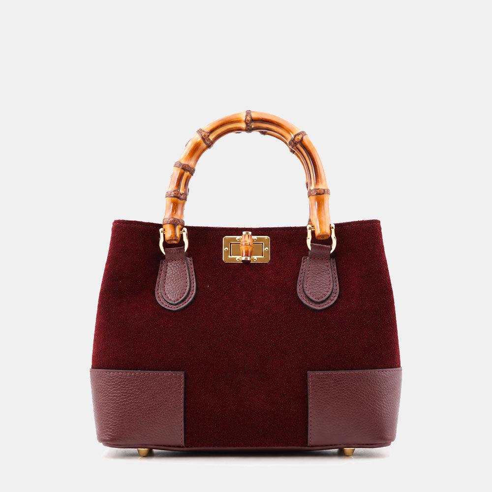 Borsa Piccola a Mano VIAVERDI in Camoscio e Pelle Bordeaux Made in Italy linea Volterra