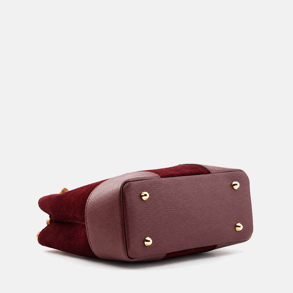 Borsa Piccola a Mano VIAVERDI in Camoscio e Pelle Bordeaux Made in Italy linea Volterra
