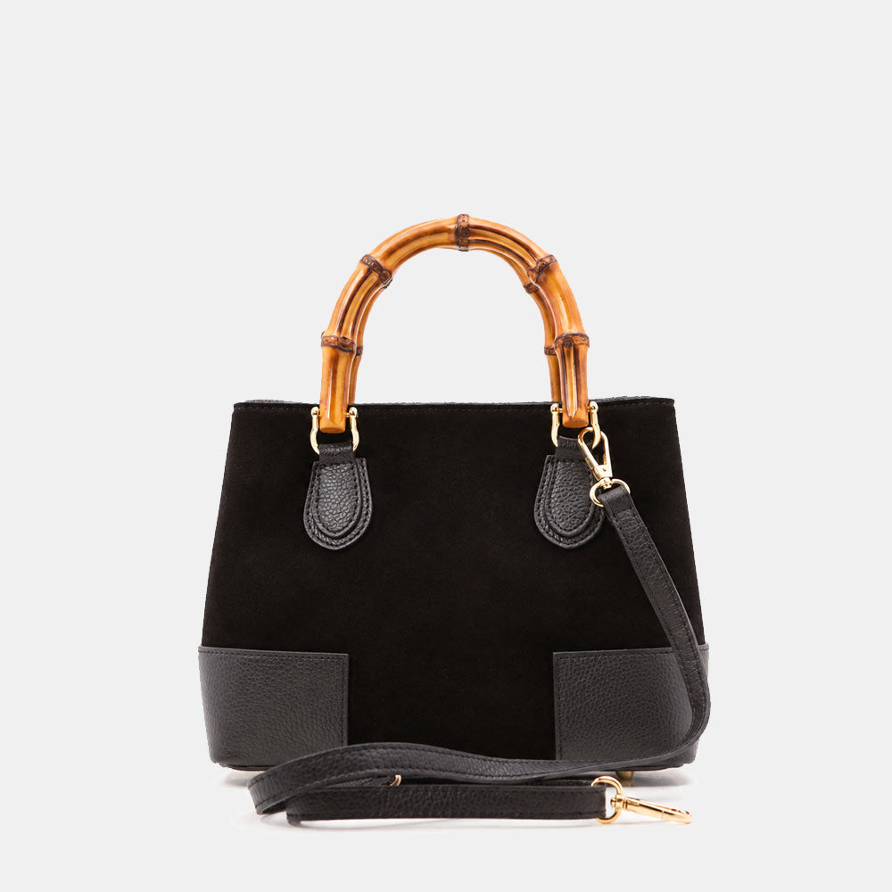 Borsa Piccola a Mano VIAVERDI in Camoscio e Pelle Nera Made in Italy linea Volterra