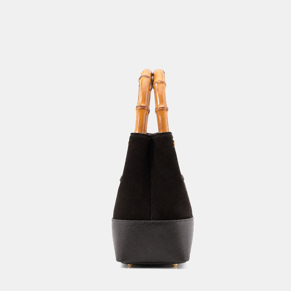 Borsa Piccola a Mano VIAVERDI in Camoscio e Pelle Nera Made in Italy linea Volterra