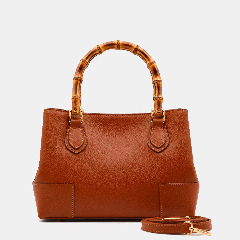 Borsa Piccola a Mano VIAVERDI in Pelle color Cuoio Scuro Made in Italy linea Volterra