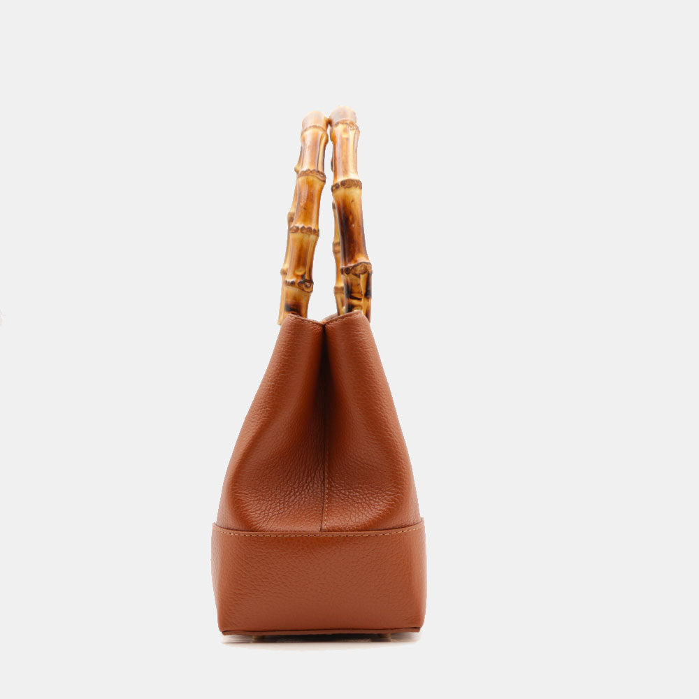 Borsa Piccola a Mano VIAVERDI in Pelle color Cuoio Scuro Made in Italy linea Volterra