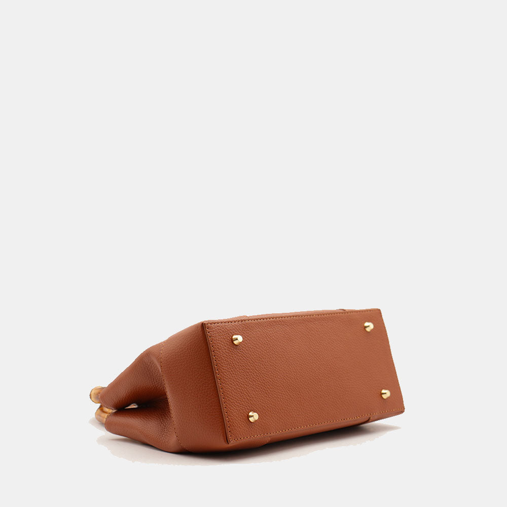 Borsa Piccola a Mano VIAVERDI in Pelle color Cuoio Scuro Made in Italy linea Volterra
