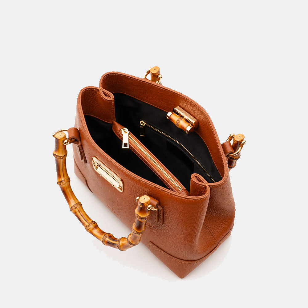 Borsa Piccola a Mano VIAVERDI in Pelle color Cuoio Scuro Made in Italy linea Volterra