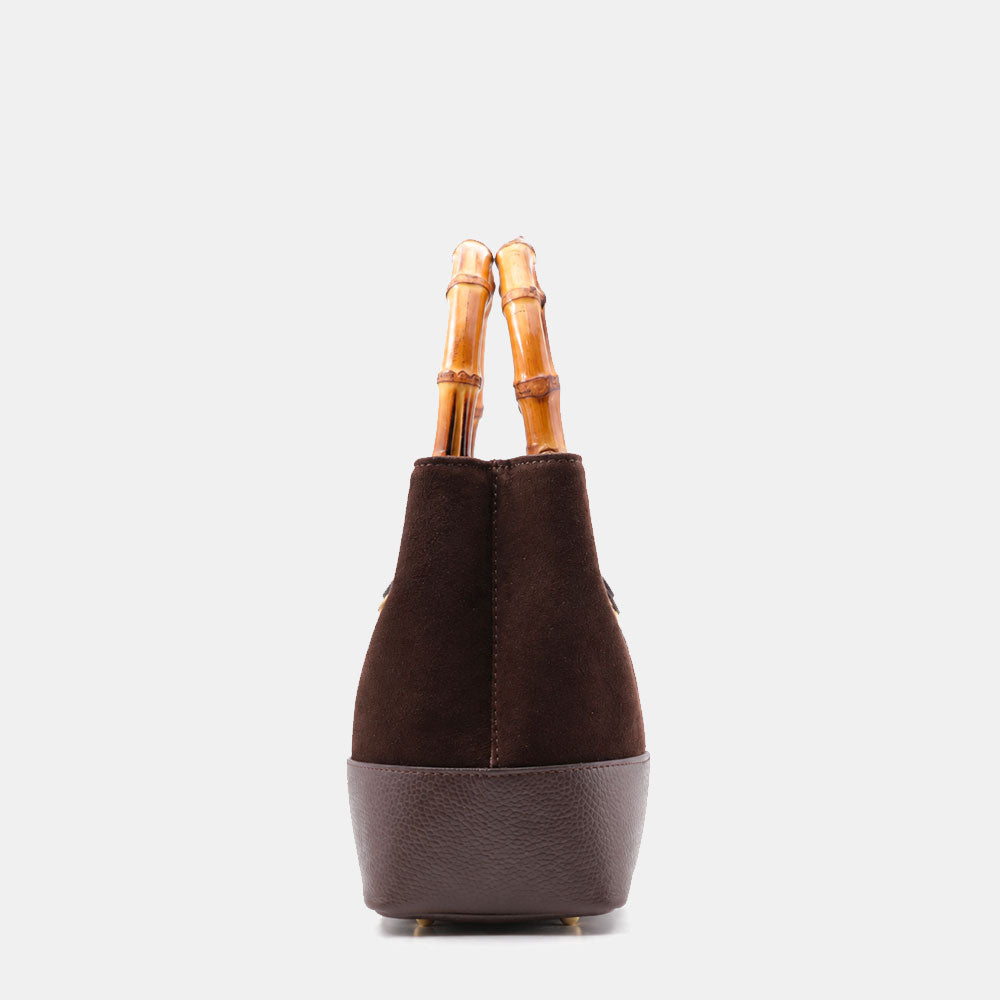 Borsa Piccola a Mano VIAVERDI in Camoscio e Pelle Marrone Testa di Moro Made in Italy linea Volterra