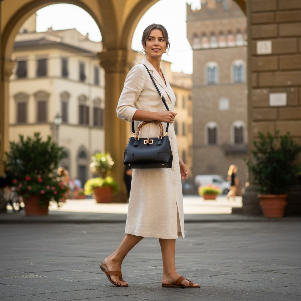 Handbag ViaVerdi Small in Black Leather Made in Italy – Line Volterra