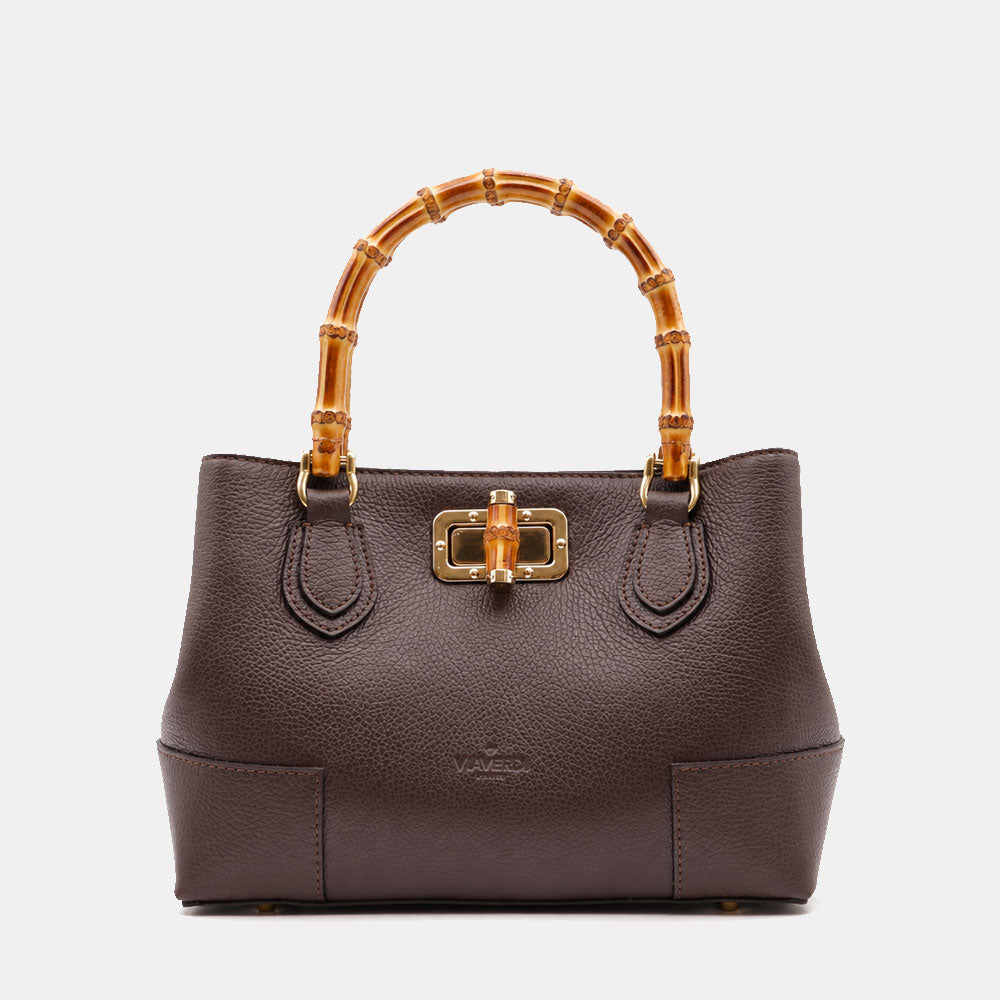 Borsa Piccola a Mano VIAVERDI in Pelle Marrone Scuro Made in Italy linea Volterra