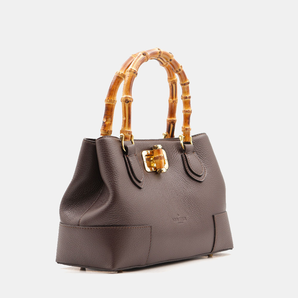 Borsa Piccola a Mano VIAVERDI in Pelle Marrone Scuro Made in Italy linea Volterra