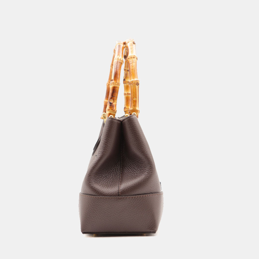 Borsa Piccola a Mano VIAVERDI in Pelle Marrone Scuro Made in Italy linea Volterra