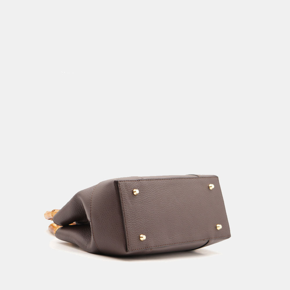 Borsa Piccola a Mano VIAVERDI in Pelle Marrone Scuro Made in Italy linea Volterra
