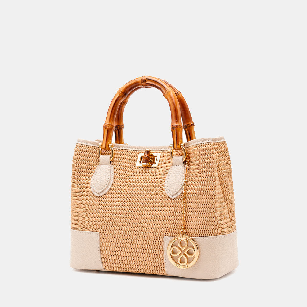 Borsa Piccola a Mano VIAVERDI in Rafia e Pelle Beige Made in Italy linea Volterra