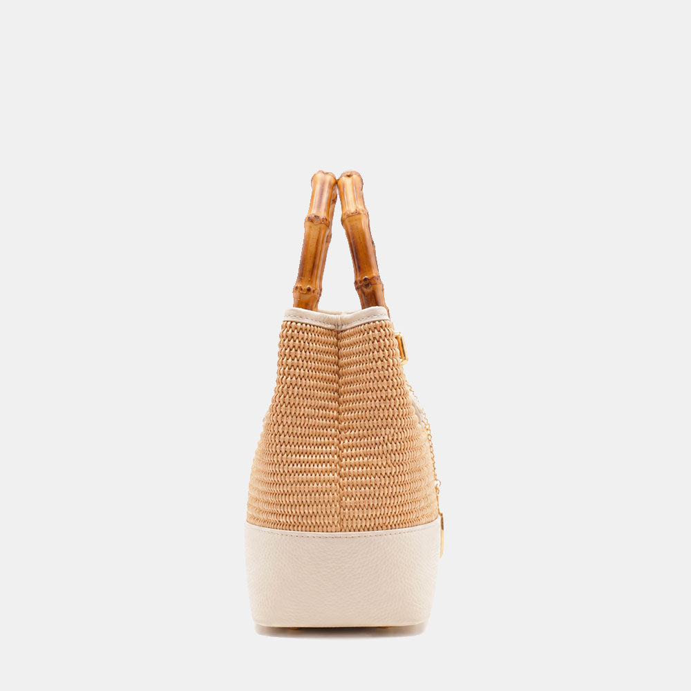 Borsa Piccola a Mano VIAVERDI in Rafia e Pelle Beige Made in Italy linea Volterra