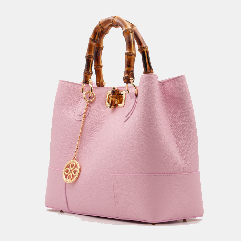 Borsa Grande a Mano VIAVERDI in Pelle Rosa Made in Italy linea Volterra