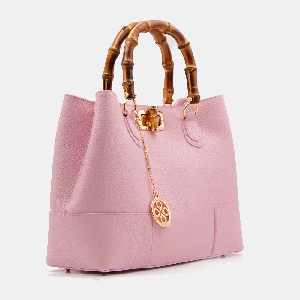Borsa Grande a Mano VIAVERDI in Pelle Rosa Made in Italy linea Volterra