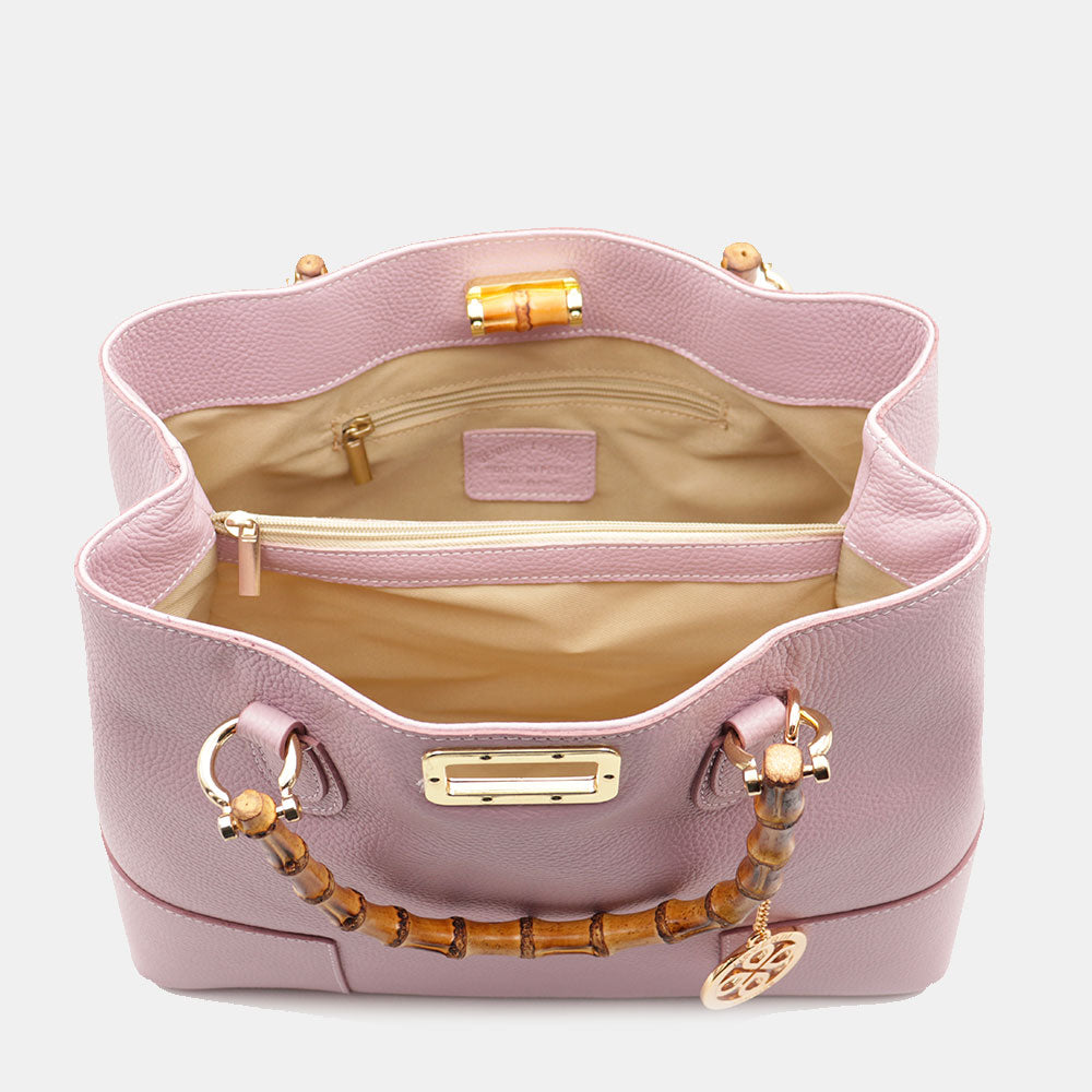 Borsa Grande a Mano VIAVERDI in Pelle Rosa Made in Italy linea Volterra