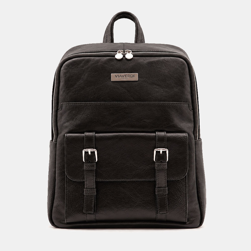 Backpack in Black Leather Made in Italy – Line Firenze