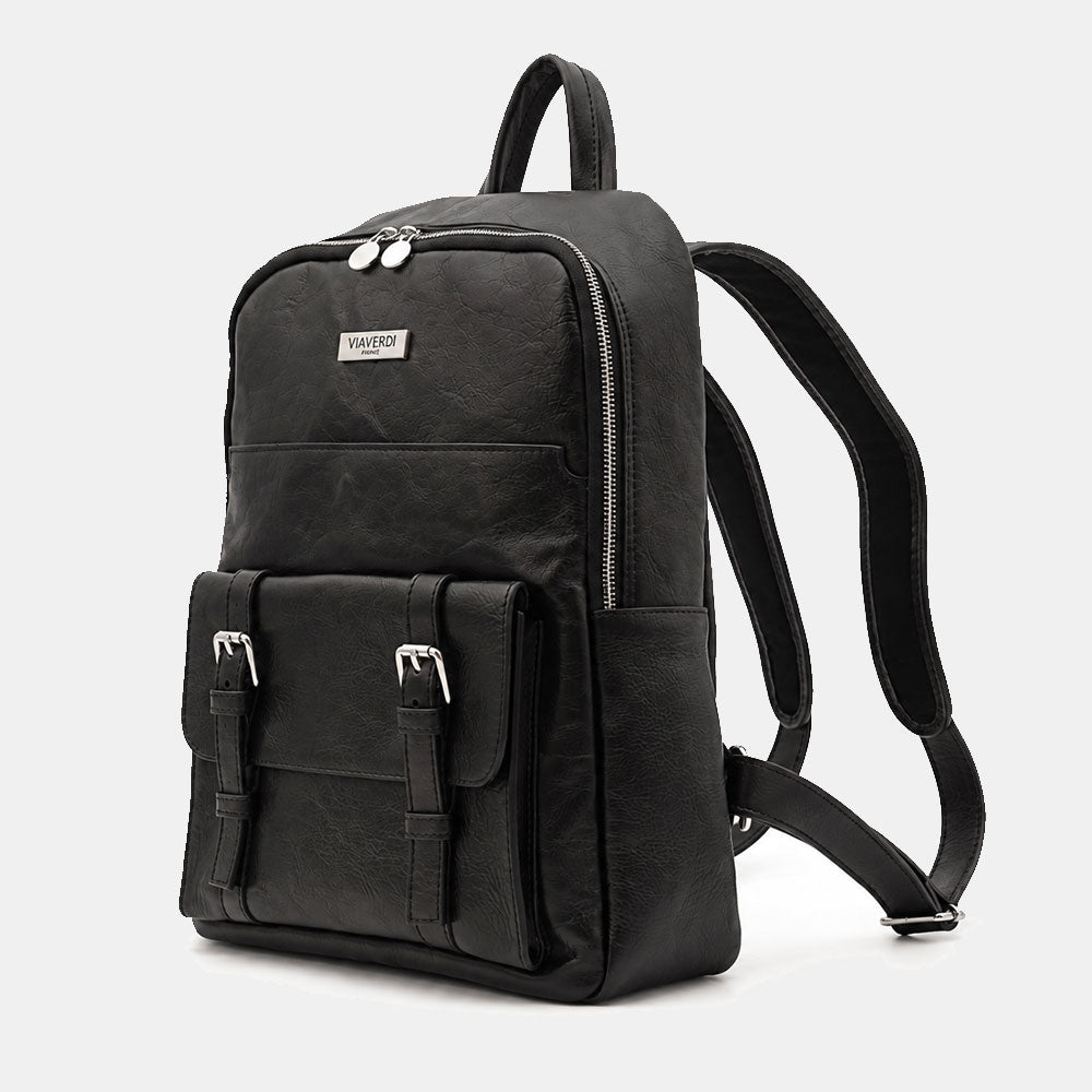 Backpack in Black Leather Made in Italy – Line Firenze