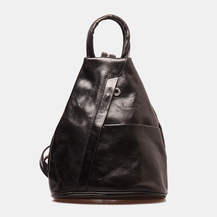 VIAVERDI Damen-Rucksack aus schwarzem Leder, Made in Italy, Linie Florence