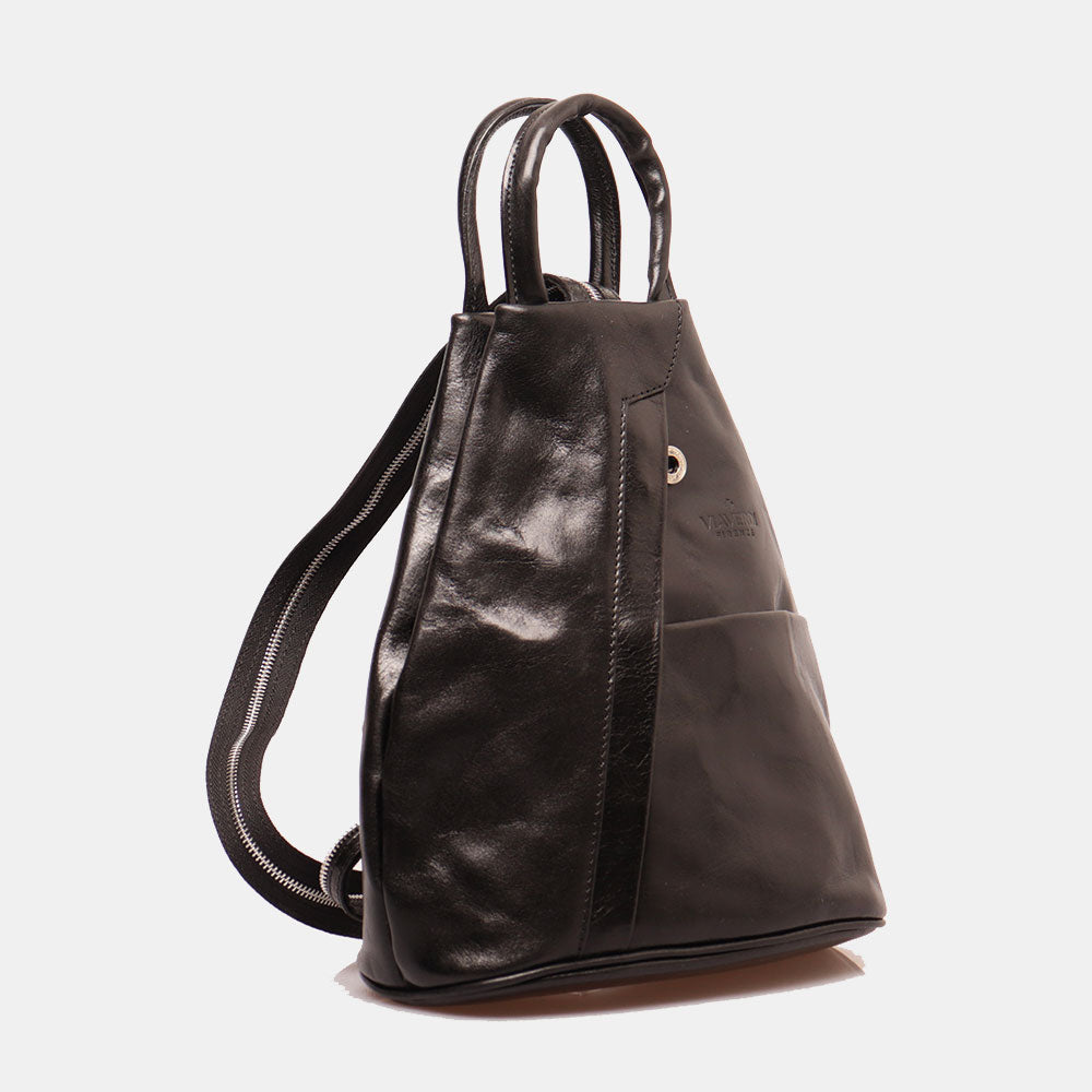 VIAVERDI Damen-Rucksack aus schwarzem Leder, Made in Italy, Linie Florence