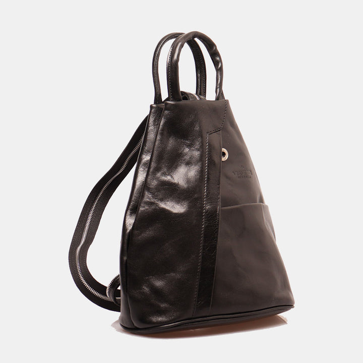 VIAVERDI Damen-Rucksack aus schwarzem Leder, Made in Italy, Linie Florence