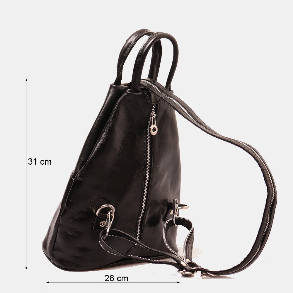 VIAVERDI Damen-Rucksack aus schwarzem Leder, Made in Italy, Linie Florence