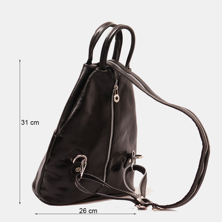 VIAVERDI Damen-Rucksack aus schwarzem Leder, Made in Italy, Linie Florence