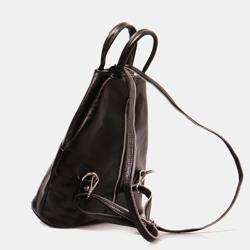 VIAVERDI Damen-Rucksack aus schwarzem Leder, Made in Italy, Linie Florence