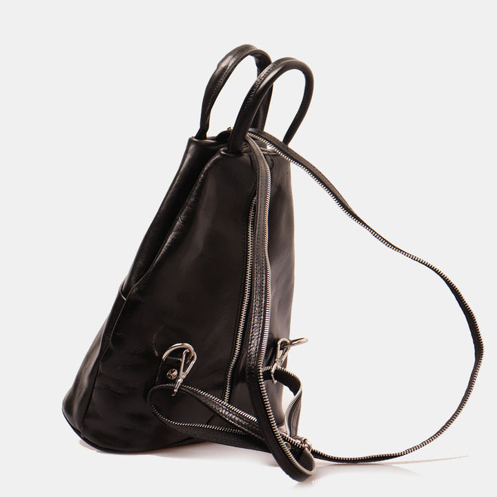 VIAVERDI Damen-Rucksack aus schwarzem Leder, Made in Italy, Linie Florence