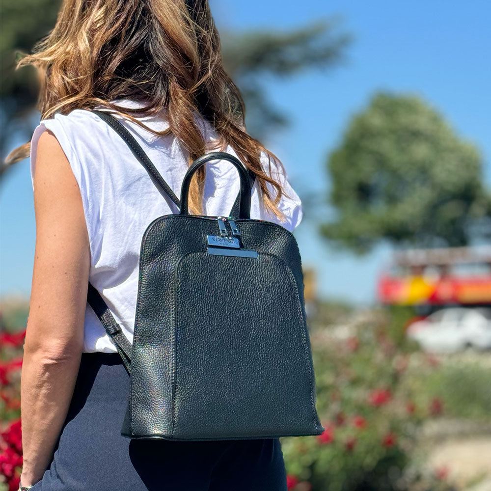 VIAVERDI Damenrucksack aus rotem Leder, hergestellt in Italien