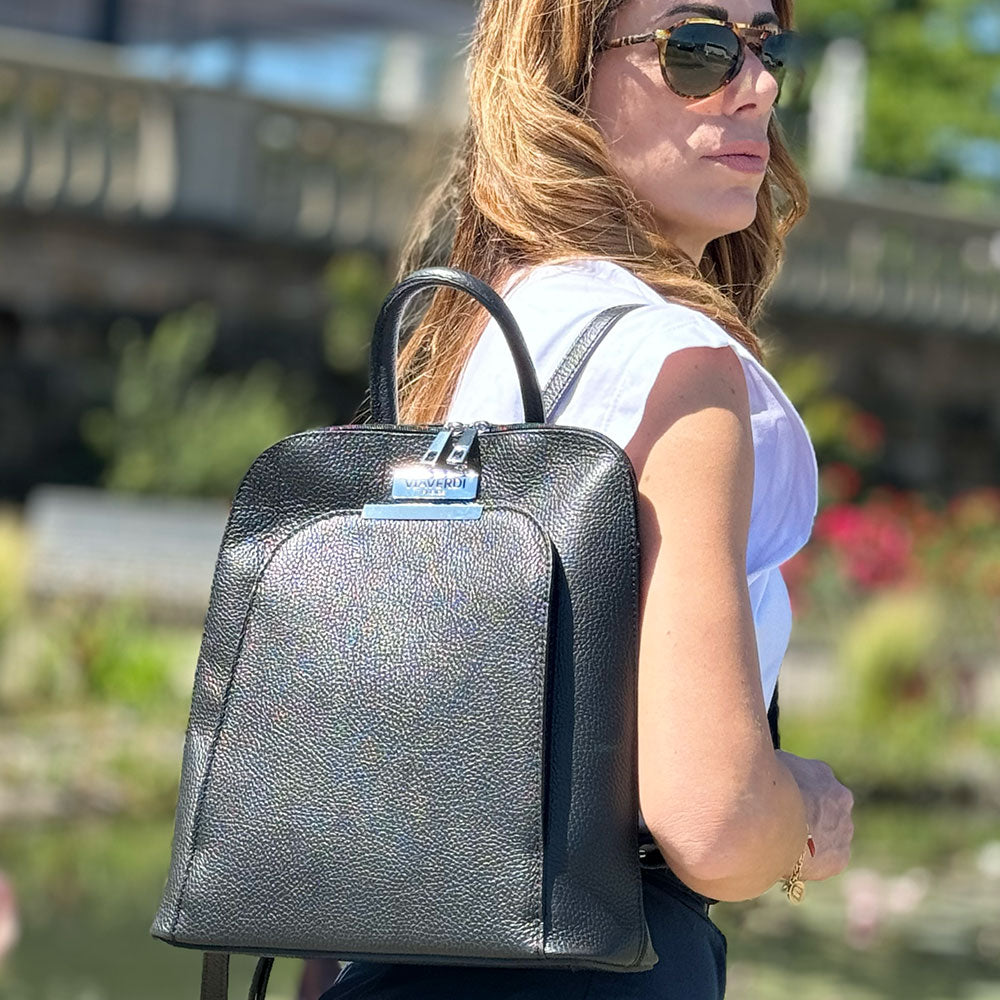 VIAVERDI Damenrucksack aus rotem Leder, hergestellt in Italien