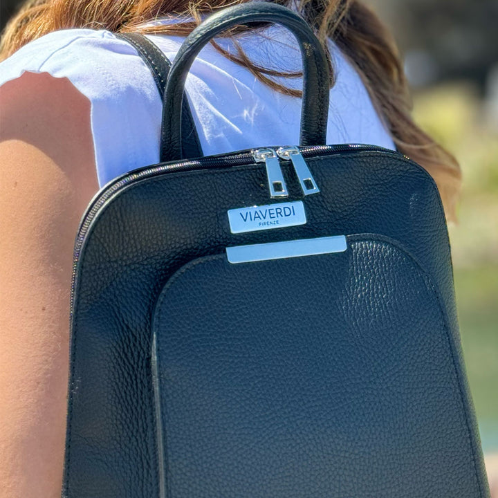 VIAVERDI Damenrucksack aus rotem Leder, hergestellt in Italien