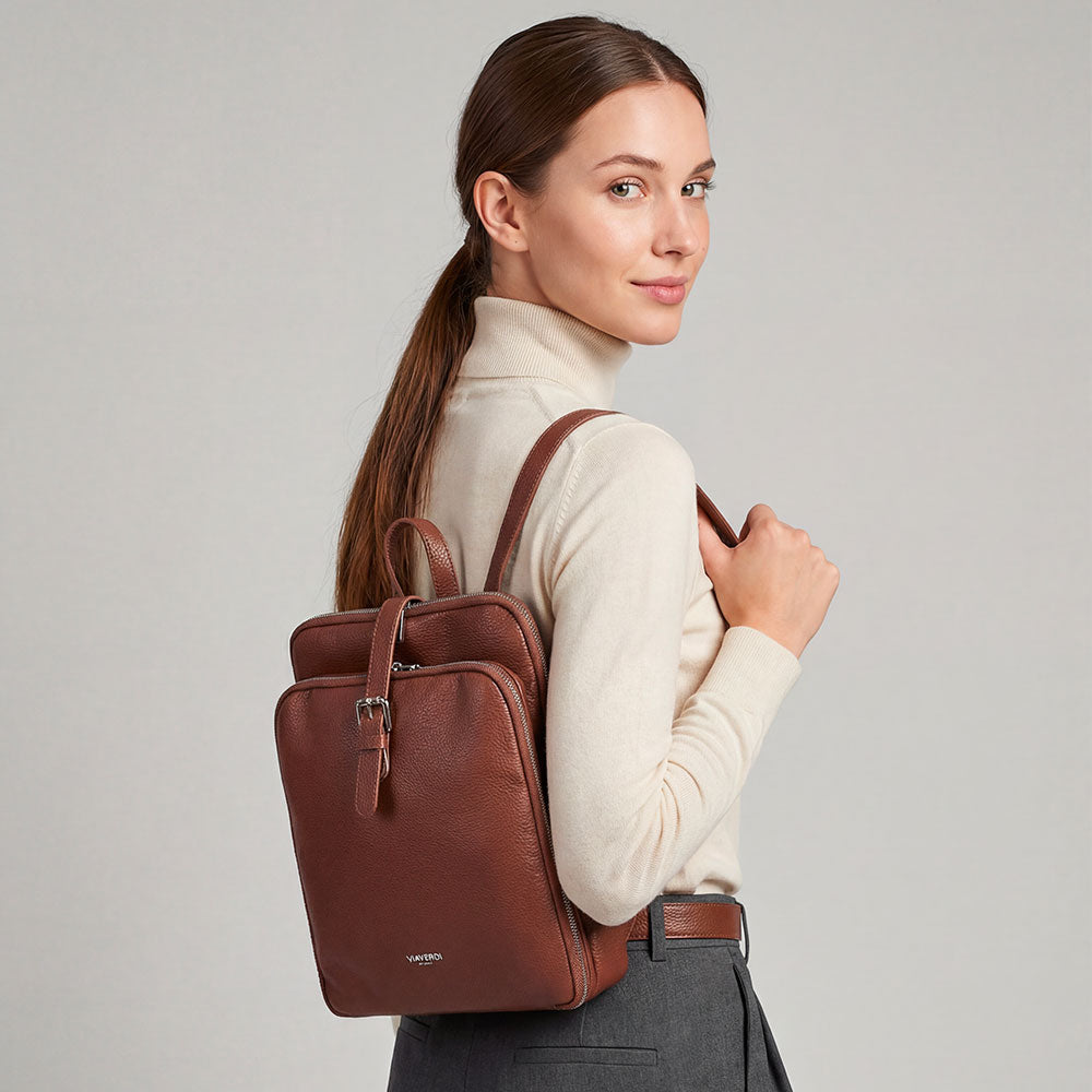 Zaino in Pelle Marrone Martellata VIAVERDI Made in Italy