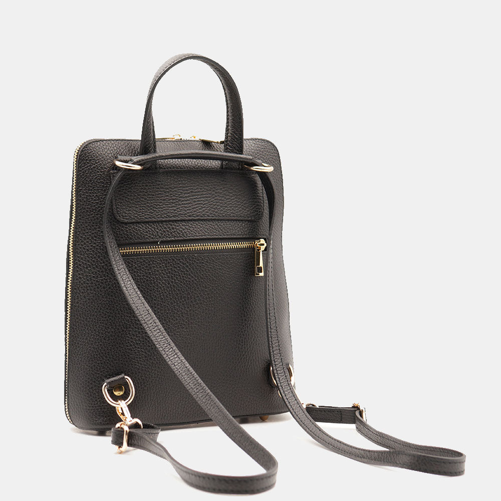 Damen-Lederrucksack VIAVERDI in Schwarz Made in Italy Linie San Gimignano