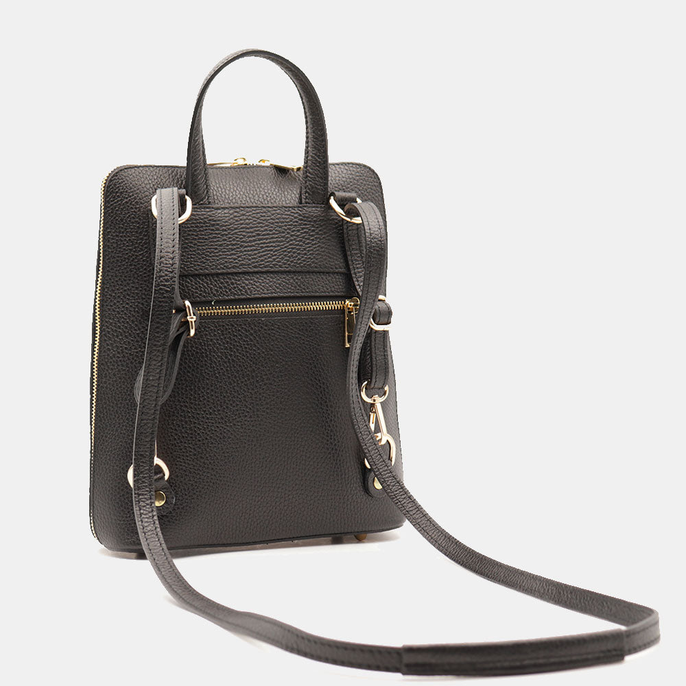 Damen-Lederrucksack VIAVERDI in Schwarz Made in Italy Linie San Gimignano