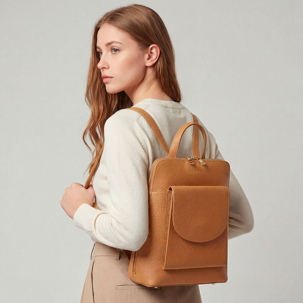 Zaino Donna in Pelle color Cuoio VIAVERDI Made in Italy Linea San Gimignano