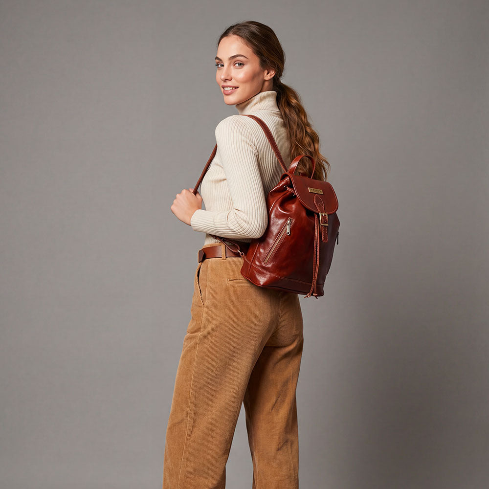 Zaino Donna in Pelle Marrone VIAVERDI Made in Italy linea Firenze