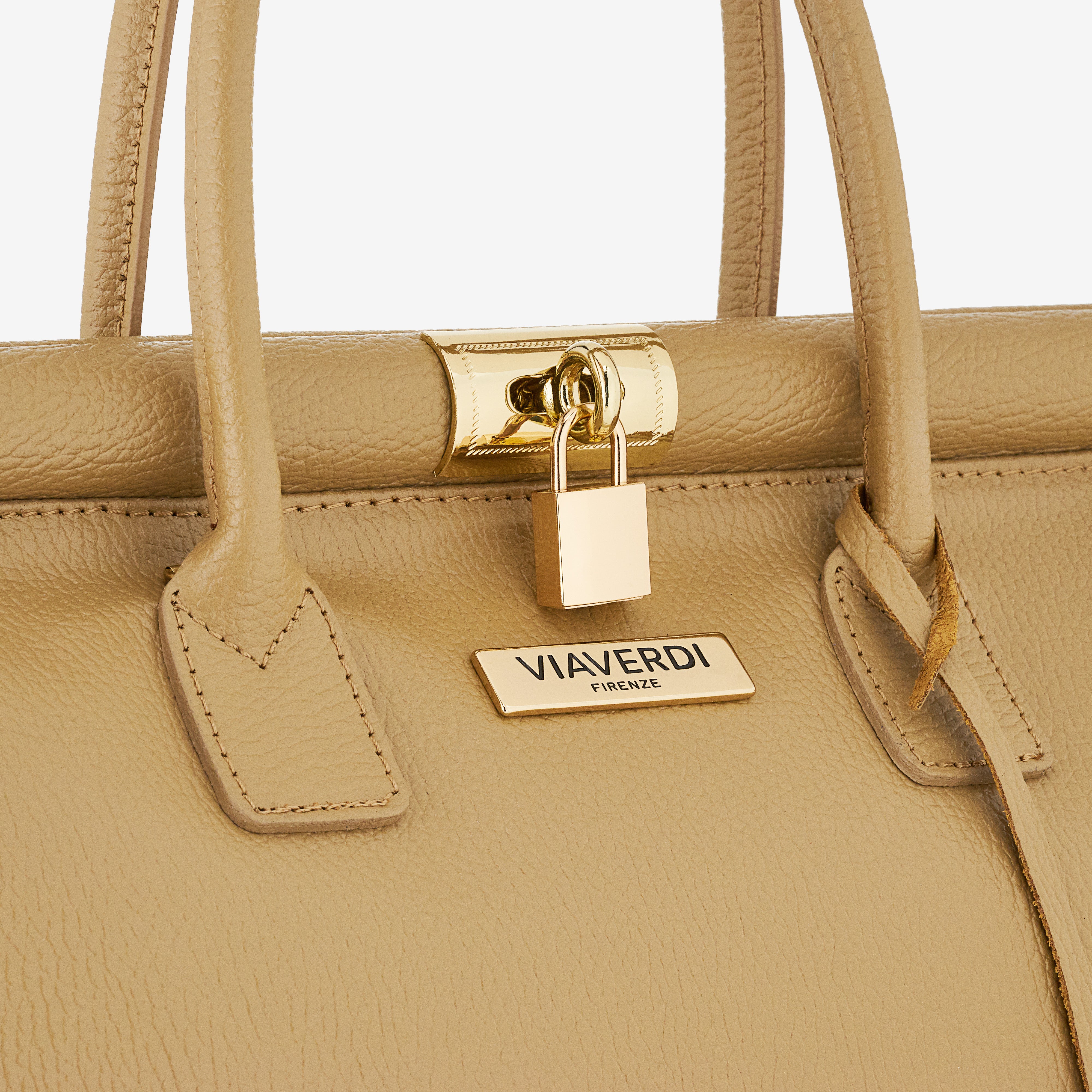 Borsa a Mano con Tracolla VIAVERDI in Pelle color Nocciola Made in Italy