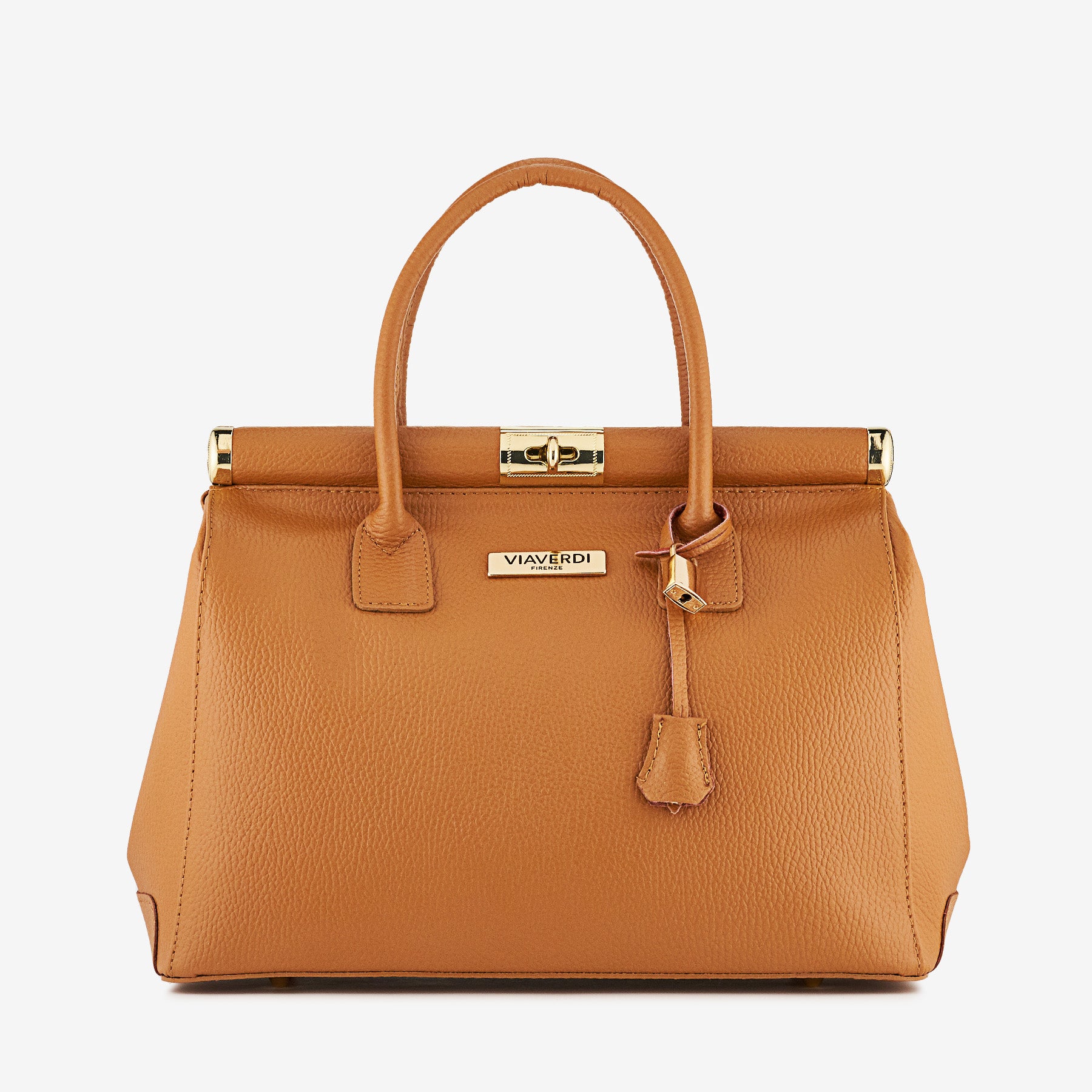 Borsa a Mano con Tracolla VIAVERDI in Pelle Marrone Made in Italy