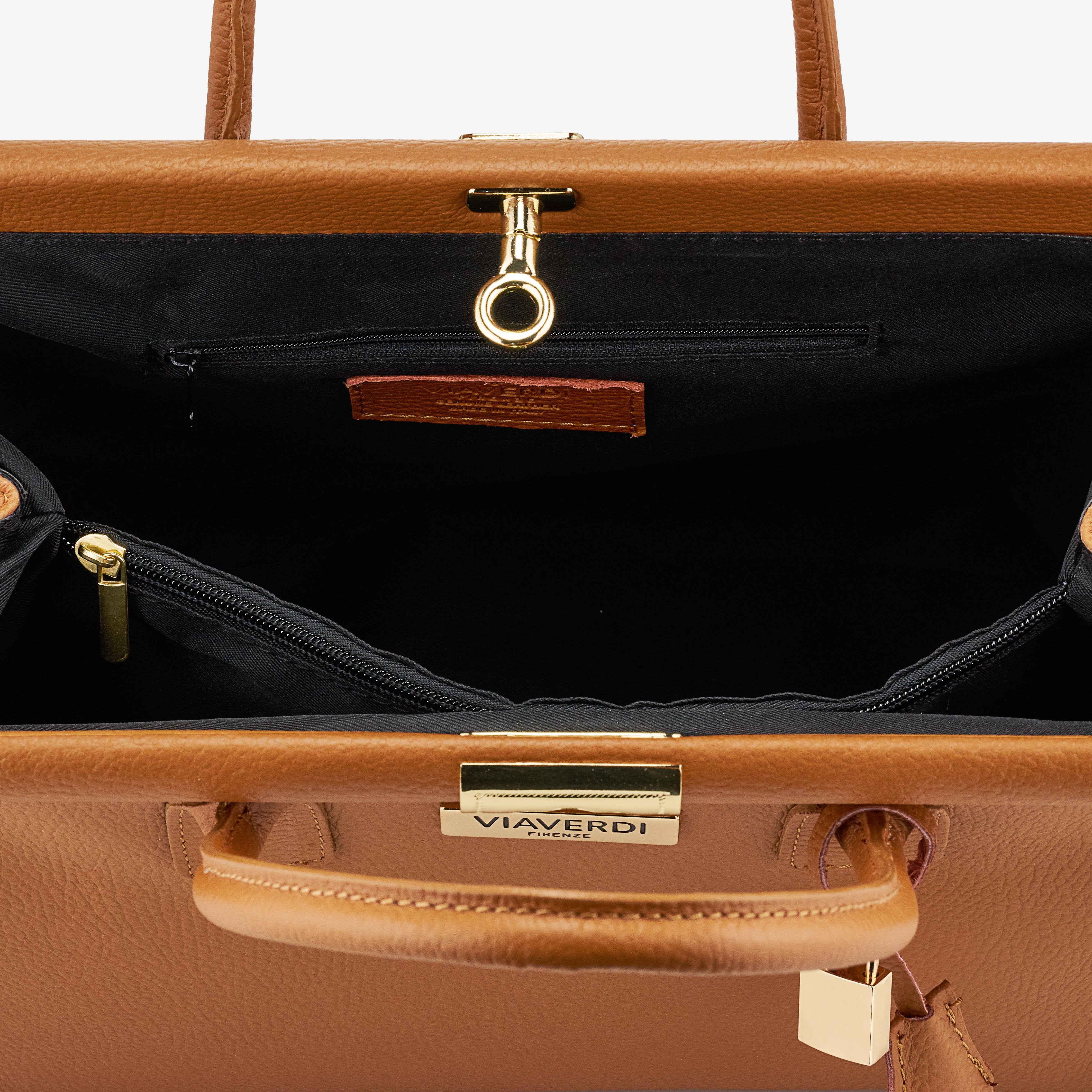 Borsa a Mano con Tracolla VIAVERDI in Pelle Marrone Made in Italy