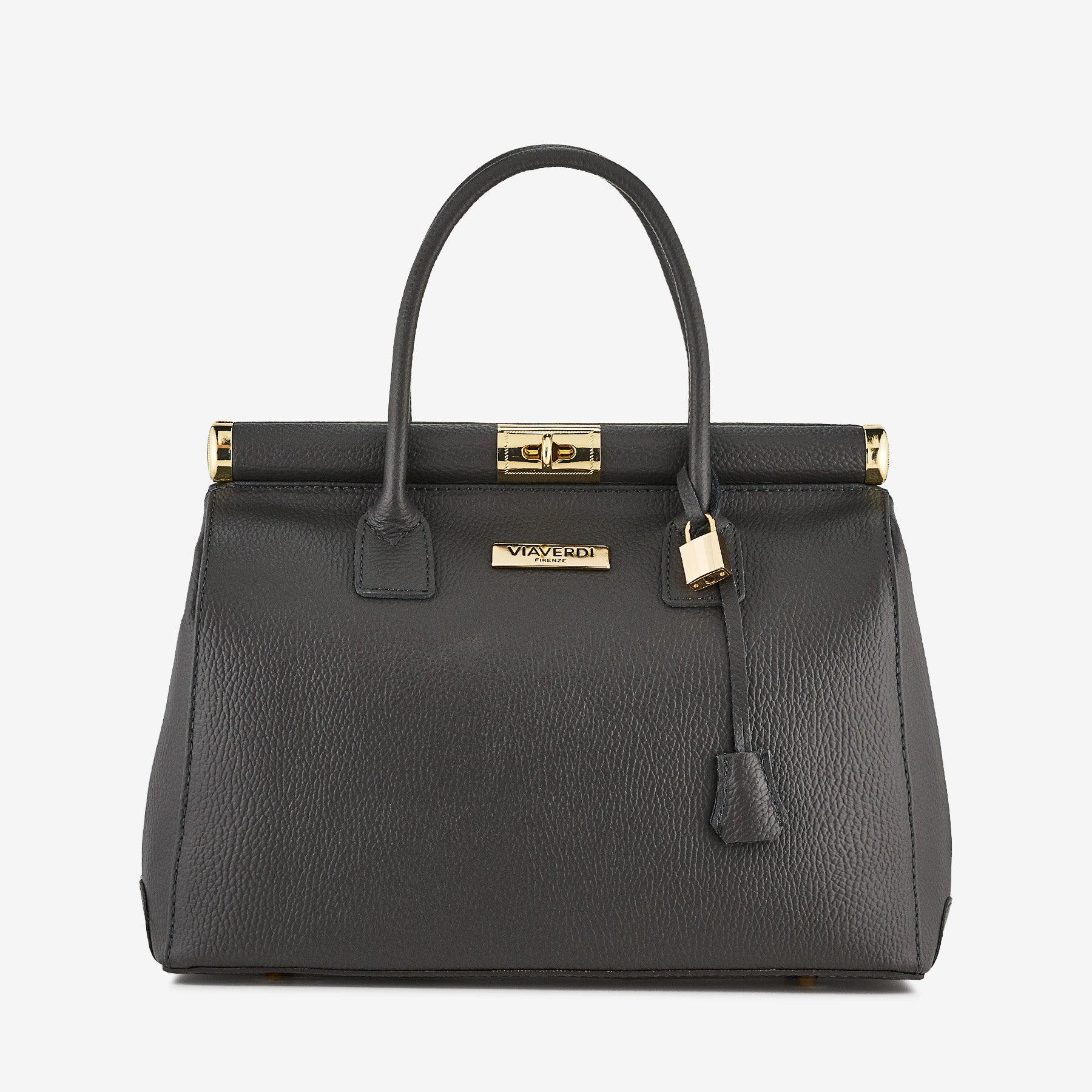 Borsa a Mano con Tracolla VIAVERDI in Pelle Grigio Scuro Made in Italy