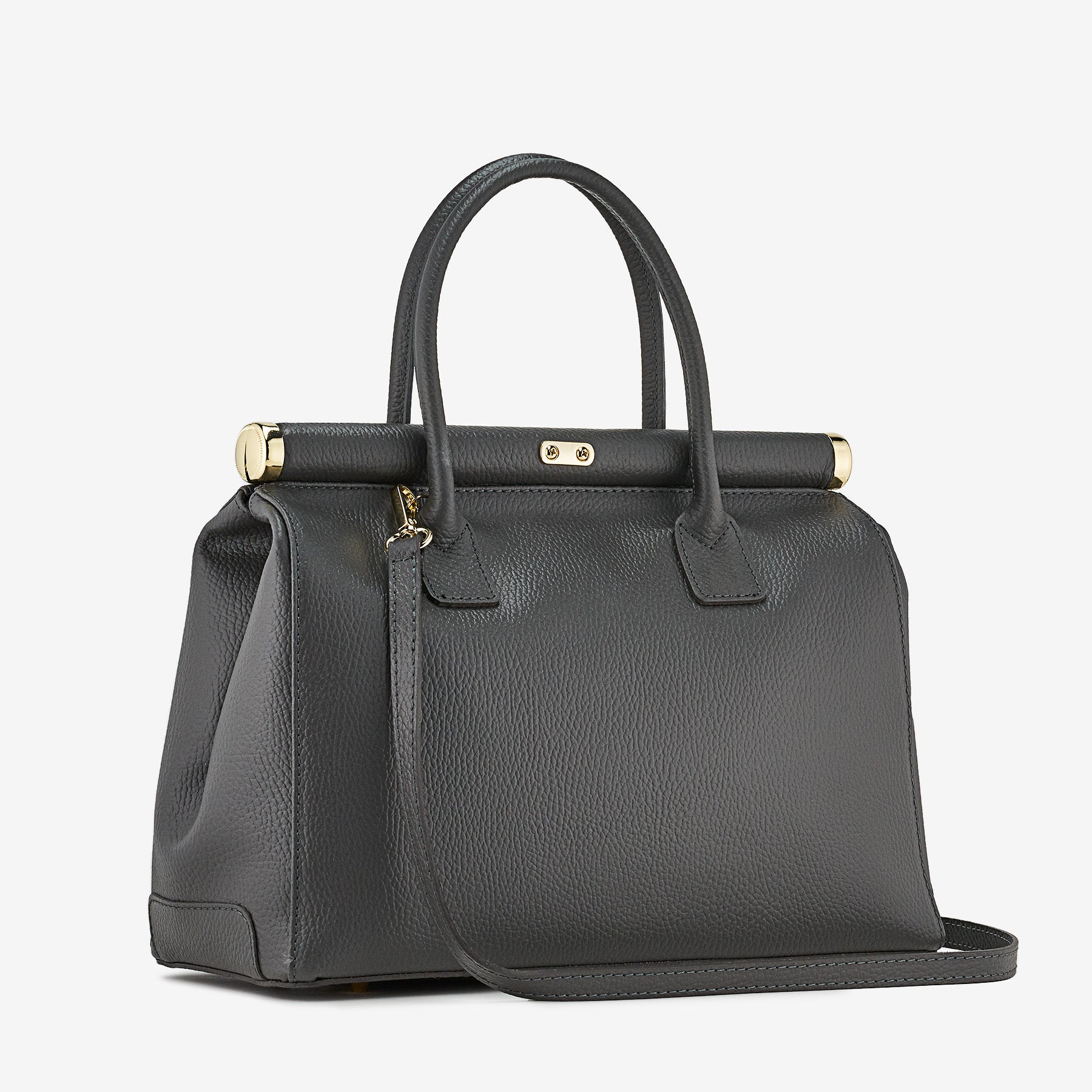 Borsa a Mano con Tracolla VIAVERDI in Pelle Grigio Scuro Made in Italy