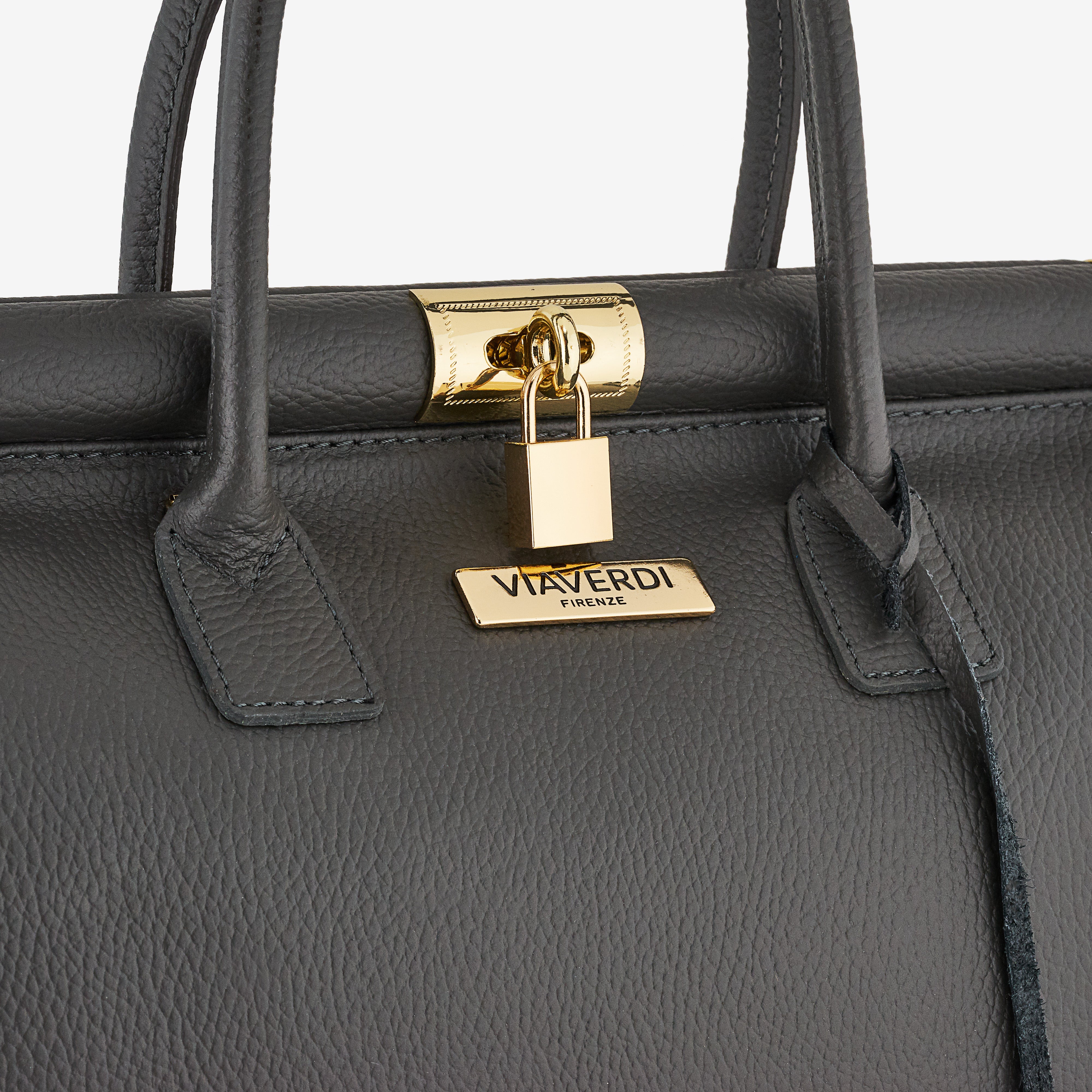 Borsa a Mano con Tracolla VIAVERDI in Pelle Grigio Scuro Made in Italy